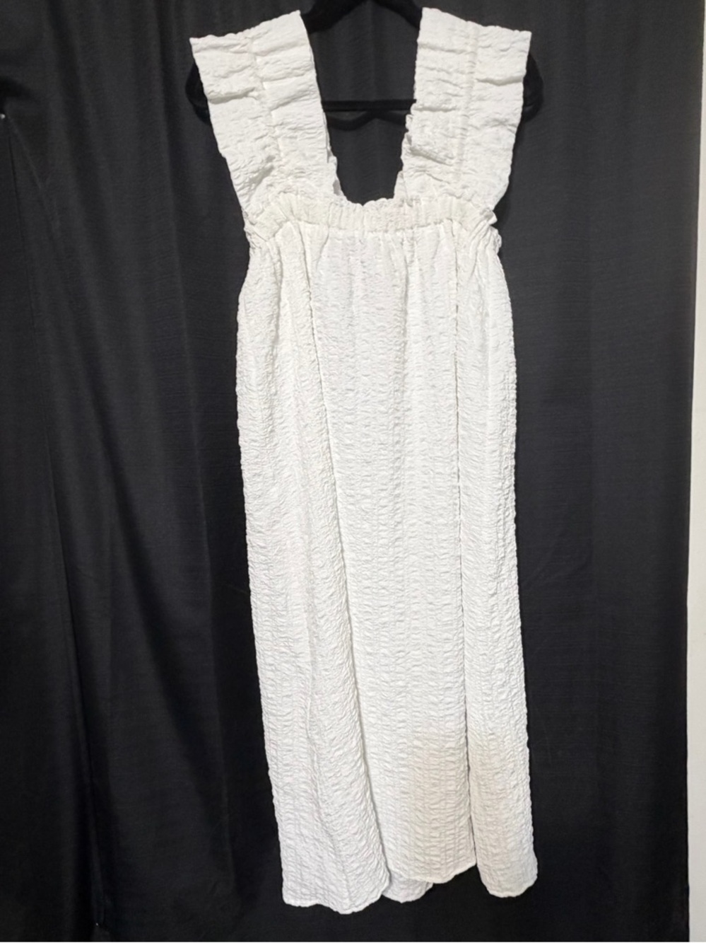 THML Anthropologie White Textured Ruffle Strap MIDI Dress